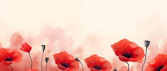 Foto op Plexiglas red poppy flowers on light pastel background, watercolor style © id512