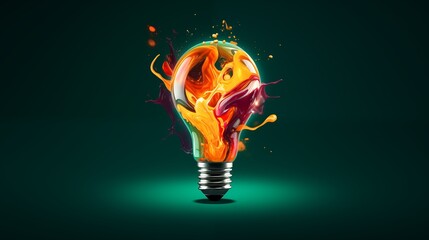 colorful lightbulb on dark green background, creative inspiration concept - obrazy, fototapety, plakaty