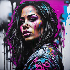Graffiti art street woman painted