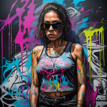Graffiti art street woman painted