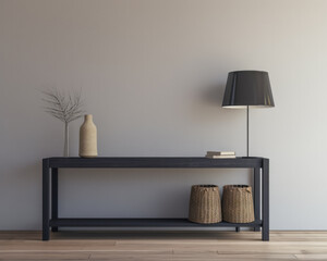 Sophisticated black modern console table with Elegant Lighting and Decor
