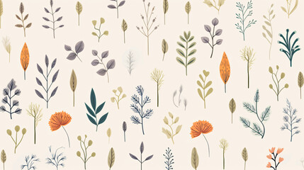 Simple sketch pattern of plants on a delicate plain - obrazy, fototapety, plakaty