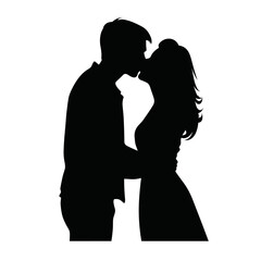 Kissing couple black icon on white background. Kissing couple silhouette