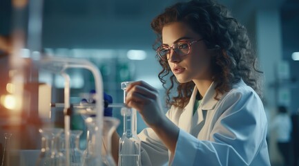 Woman in lab coat is using a tube to do tests.