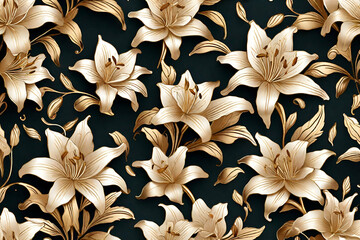 floral background with golden lilies flowers