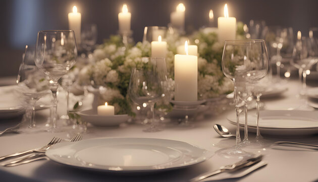 Elegant candlelight dinner table setting at reception