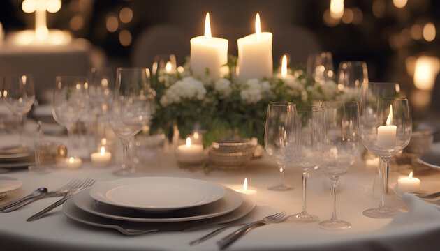 Elegant candlelight dinner table setting at reception