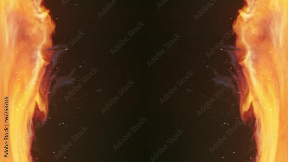 Poster Abstract, symmetrical flames on a dark background. 3d rendering loop animation