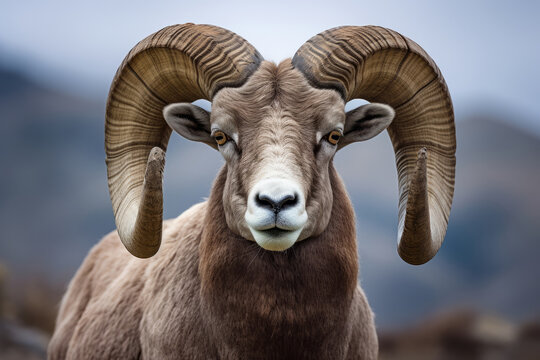 Close up portrait of a bighorn ram