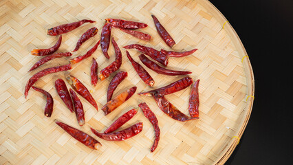 Dried chillies in the wicker basket