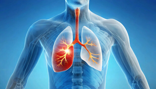 3D Visualization Illustration of Man's Lung Anatomy, Exploring the 3D Landscape of Human Respiratory Structures, Generative AI