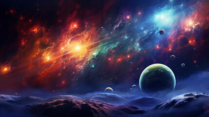 Colorful planets in space, vibrant background