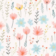 seamless floral pattern of cute pastel flowers