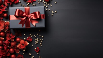 Elegant Gift Box with Red Ribbon and Decorations