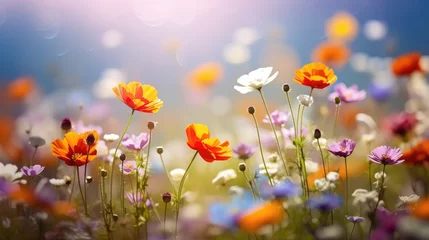 Foto op Canvas meadow nature flora sunny vibrant illustration summer bloom, spring wildflowers, landscape colorful meadow nature flora sunny vibrant © vectorwin