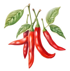 red hot chili pepper Watercolor hand drawing painting, vegetable, PNG File, isolated on white background.