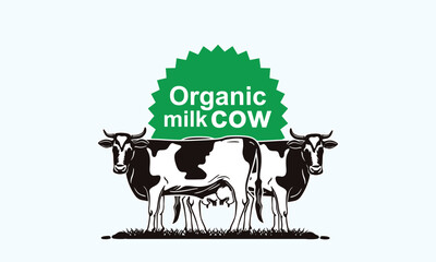 GREAT HOLSTEIN COW LOGO, silhouette of smart cattle standing vector illustrations.