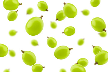 Falling green Grape, isolated on white background, selective focus - obrazy, fototapety, plakaty