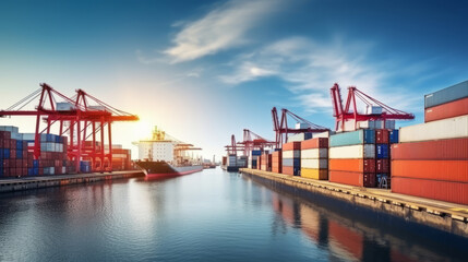 Fototapeta na wymiar Container port terminal. Big shipping in port
