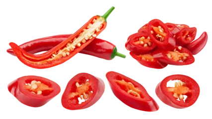 Fototapete Scharfe Chili-pfeffer red hot Chili Peppers isolated on white background, full depth of field