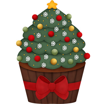 Christmas tree cupcake transparent background png. Watercolor Illustration. 
