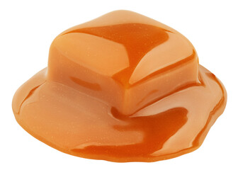 Caramel candy with sauce, isolated on white background, full depth of field