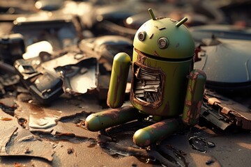 Broken Android In Junkyard - obrazy, fototapety, plakaty
