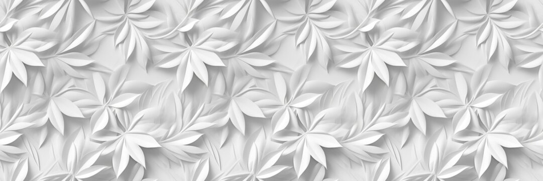 White geometric floral leaves 3d tiles wall texture background illustration banner panorama, seamless pattern