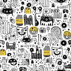 seamless pattern of Doodle Cat