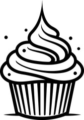 Birthday cupcake silhouette in black color. Vector template for tattoo or laser cutting.