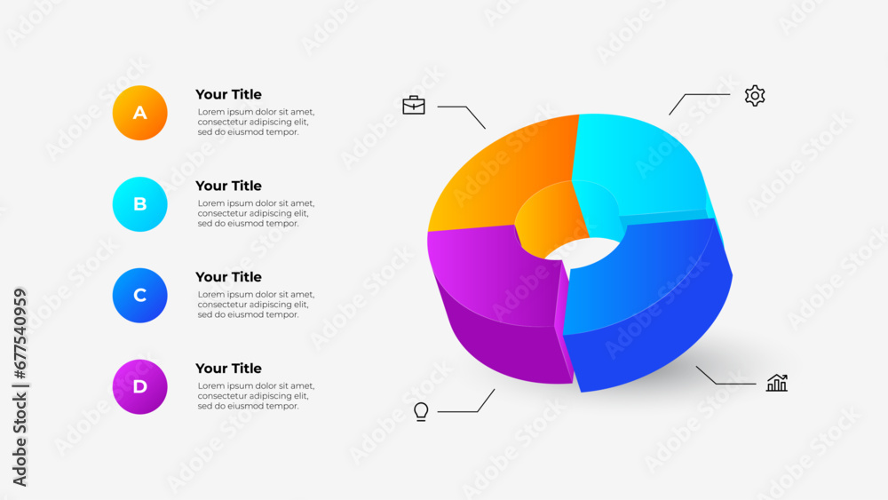 Poster infographic template for business with 4 options. 3d pie chart diagram