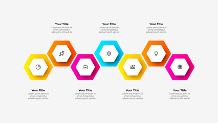 Seven hexagons for business presentation. Infographic elements. Business concept with 7 options. Timeline business development process - obrazy, fototapety, plakaty