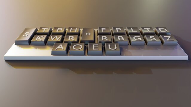Close-up 3D rendering of a stenotype keyboard, also known as a shorthand keyboard, stenograph, or steno writer keyboard 