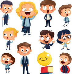 Emoticons or illustrations showing different emotions related to school life