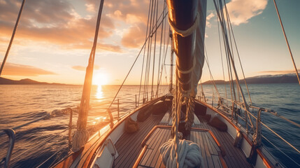 Sailing Yacht on Ocean at Sunset