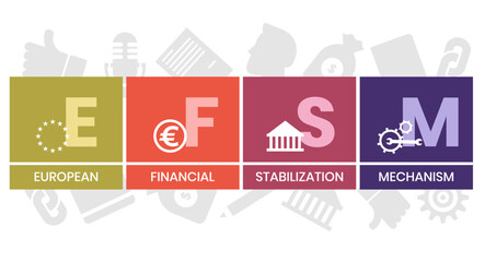 EFSM - european financial stabilisation mechanism acronym business concept background. vector illustration concept with keywords and icons. lettering illustration with icons for web banner, flyer - obrazy, fototapety, plakaty