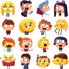 Emoticons or illustrations showing different emotions related to school life