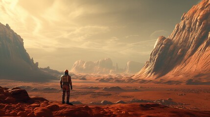 An astronaut is shown standing on an unidentified planet. Generative ai