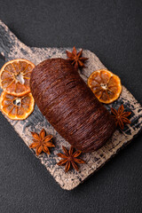 Delicious sweet crispy puff pastry with chocolate filling