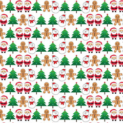 seamless pattern Christmas cute santa claus, snowman and tree