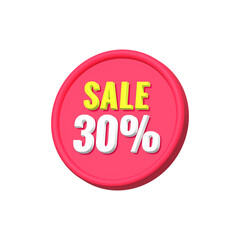 Sale 30 percent circle red color 3d tag price