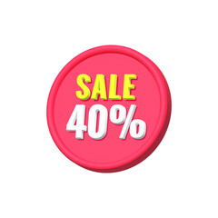 Sale 40 percent circle red color 3d tag price