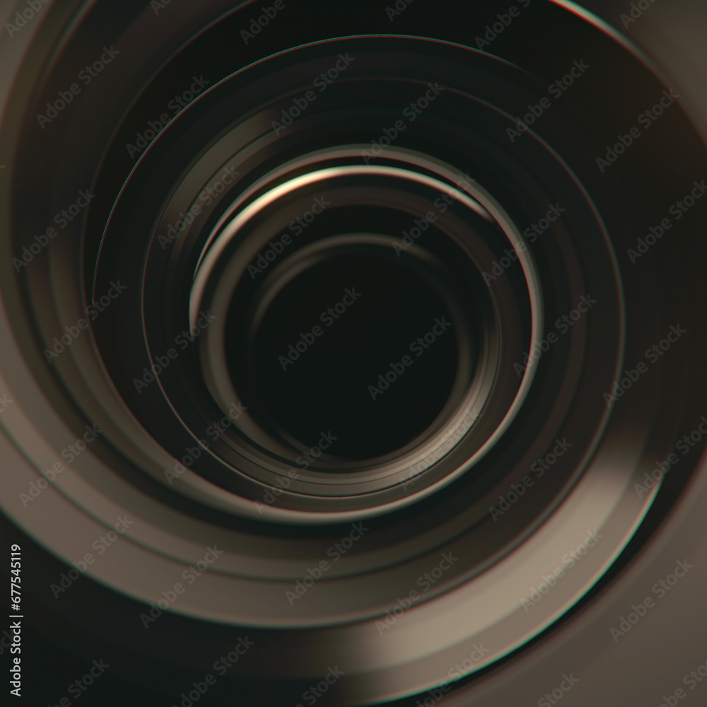 Poster dark glossy curved shape resembling a photograph of a spiral staircase. 3d rendering digital illustr