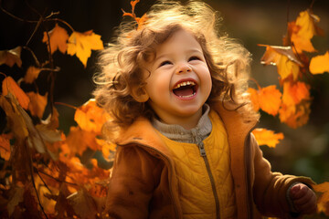 Naklejka na ściany i meble a little girl playing an autumn park