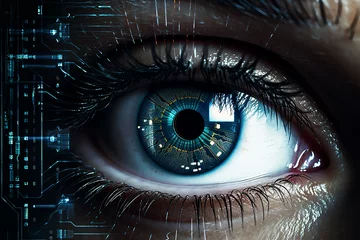 Tuinposter A biometric scanner in the process of analyzing and capturing the unique patterns of a human eye for identification © Davivd