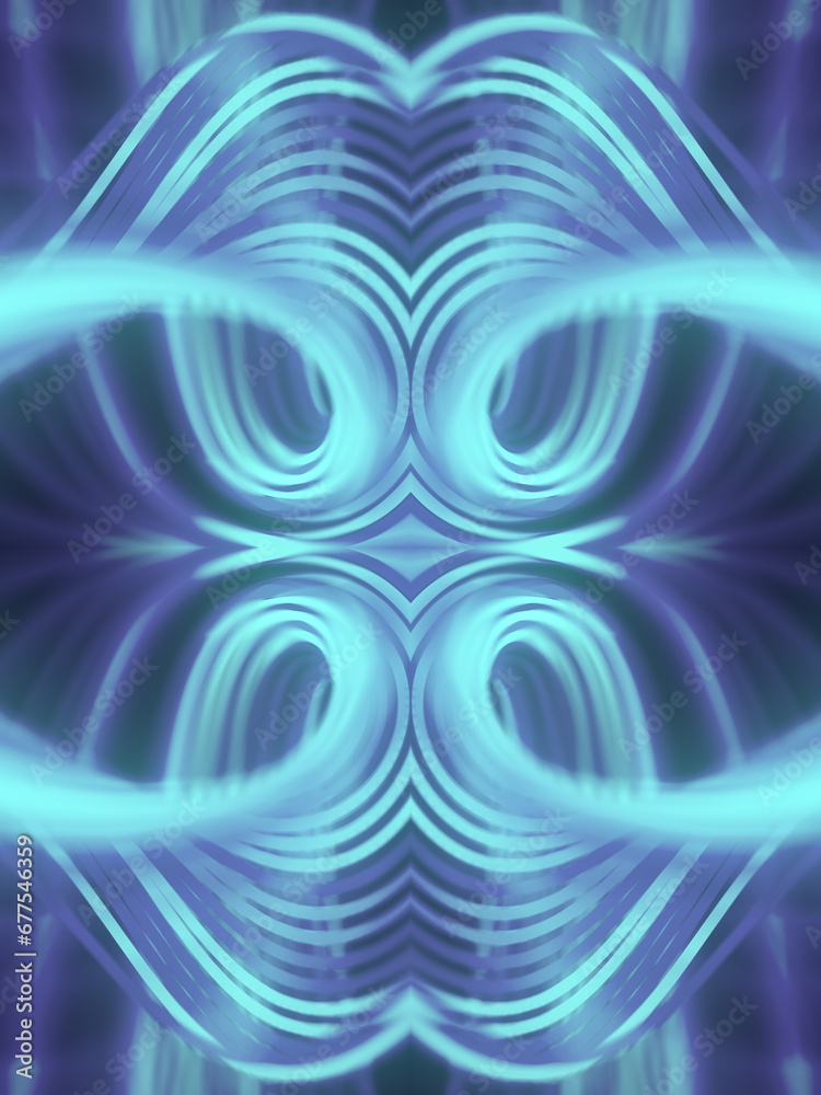 Aufkleber Symmetrical neon colored background with swirling pattern. 3d rendering digital illustration