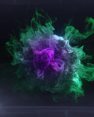 Obraz premium A bright and colorful explosion with intertwining swirls of green and purple smoke. 3d rendering digital illustration