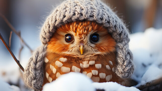 snow covered owl HD 8K wallpaper Stock Photographic Image