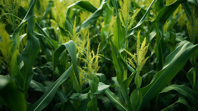 The corn or Maize is bright green in the corn field