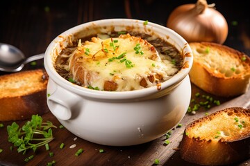 Savory Elegance: French Onion Soup with Melted Cheese
